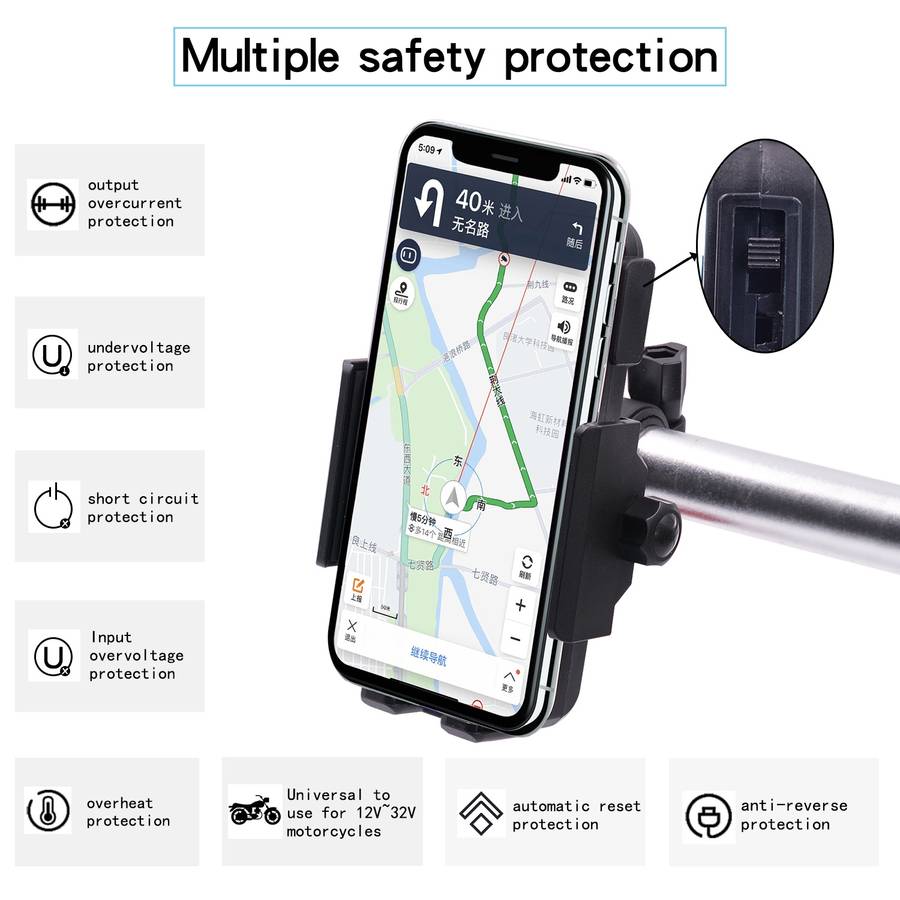 Motorcycle Phone Wireless Charger Holder Qi Fast Charging Bracket Holder