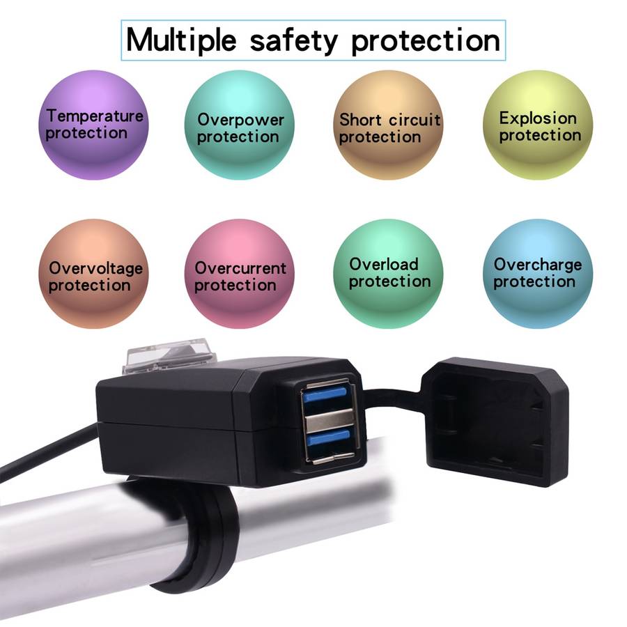 Motorcycle Waterproof QC3.0 Dual USB Fast Charger Adapter with Switch