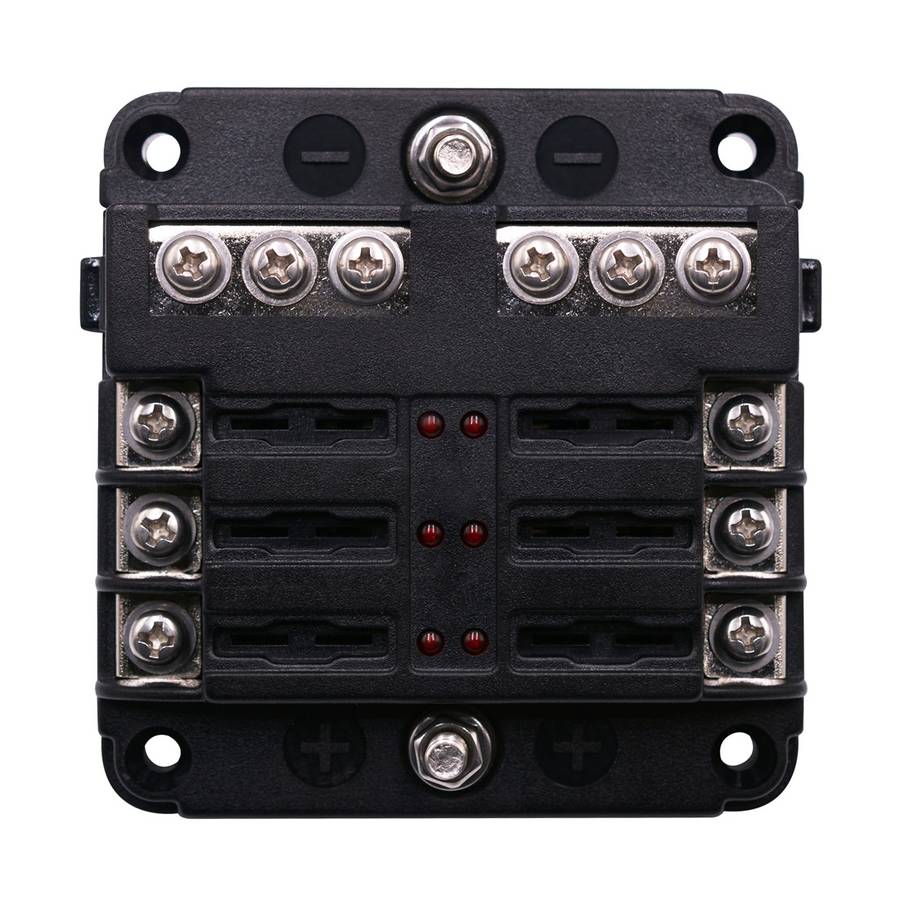 Independent Positive and Negative 1 in 6 Out 6 Way Circuit Blade Fuse Box Fuse Holder Kits with LED