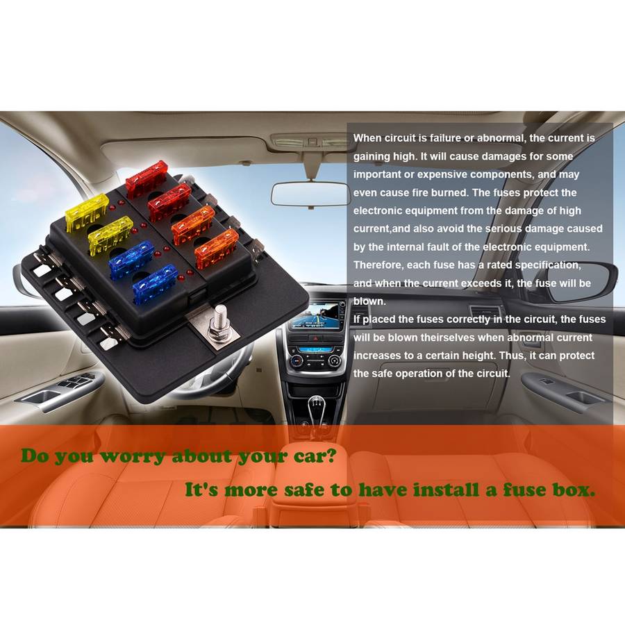 1 in 8 Out Fuse Box PC Terminal Block Fuse Holder Kits with LED Warning Indicator for Auto Car Truck