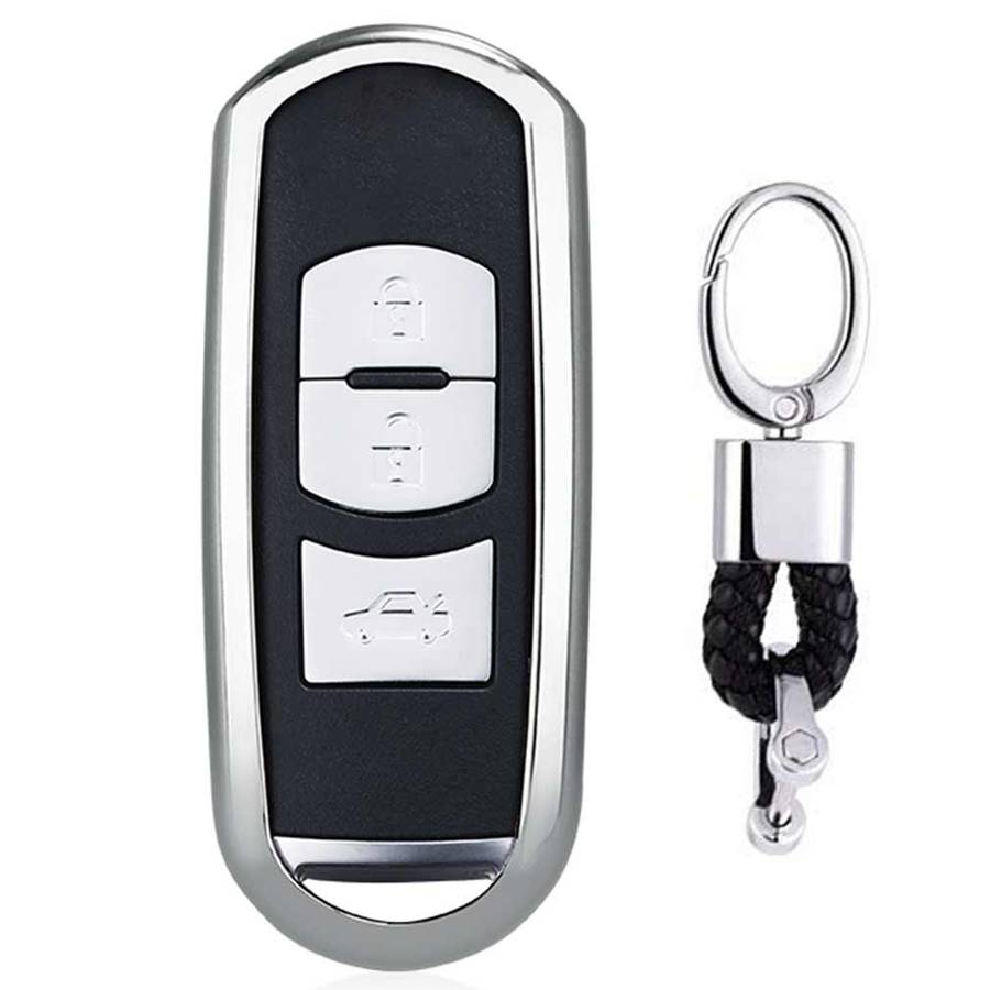 Electroplating TPU Single-shell Car Key Case with Key Ring for Mazda 3 AXELA / CX-8 / CX-5 / CX-4 /