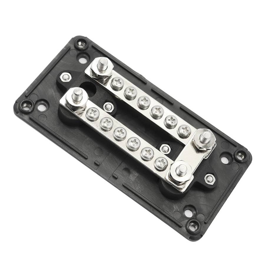 Max DC 48V 100A Heavy-Duty Module Design Bus Bar 4 M6 / 12 M4 Terminal Studs Box Busbar for Car / RV