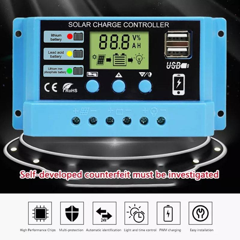 10A Solar Charge Controller 12V / 24V Lithium Lead-Acid Battery Charge Discharge PV Controller, with