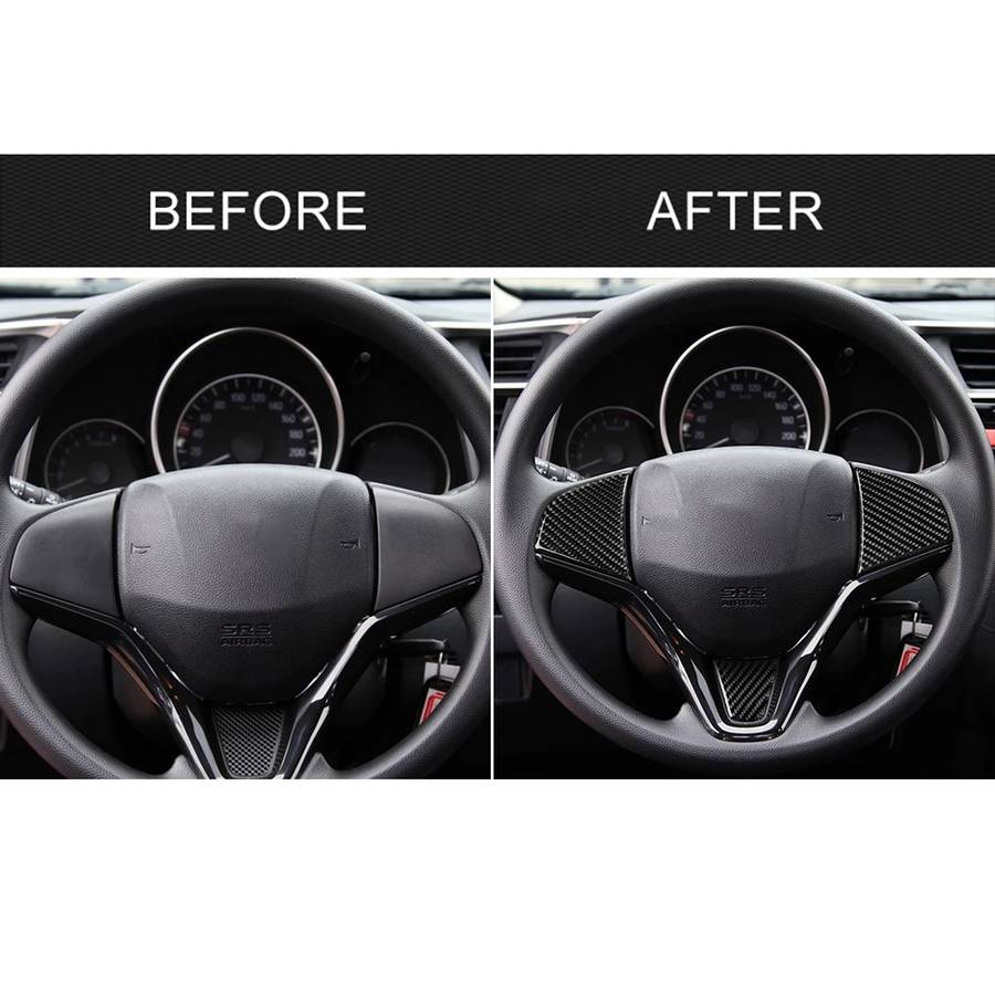 3 in 1 Car Carbon Fiber Steering Wheel Button Decorative Sticker for Honda Fit, Left and Right Drive