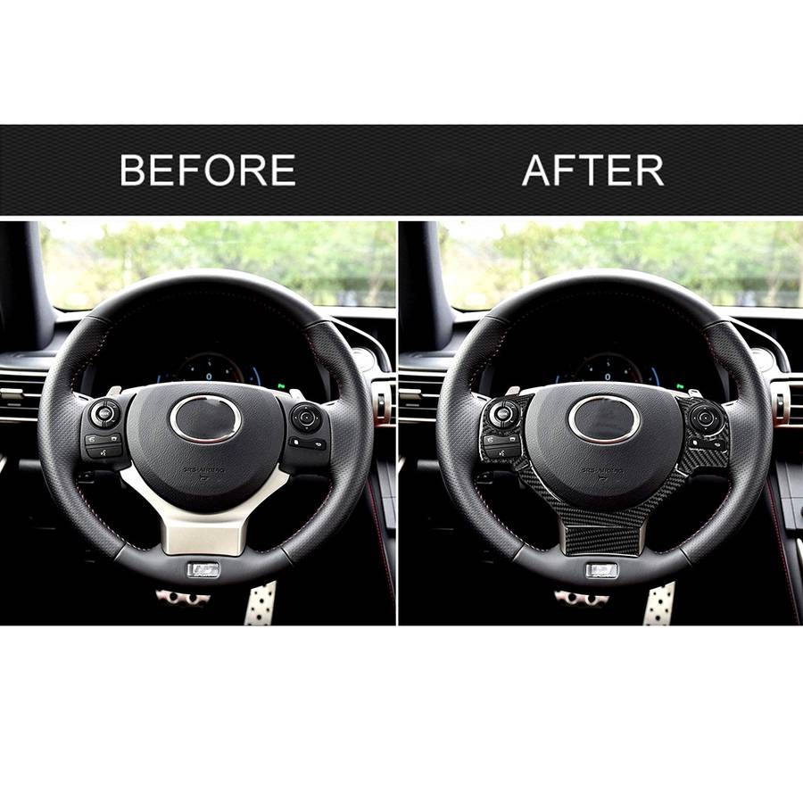 4 in 1 Car Carbon Fiber Steering Wheel Button Decorative Sticker for Lexus IS250 NX200 200t 300h, Le