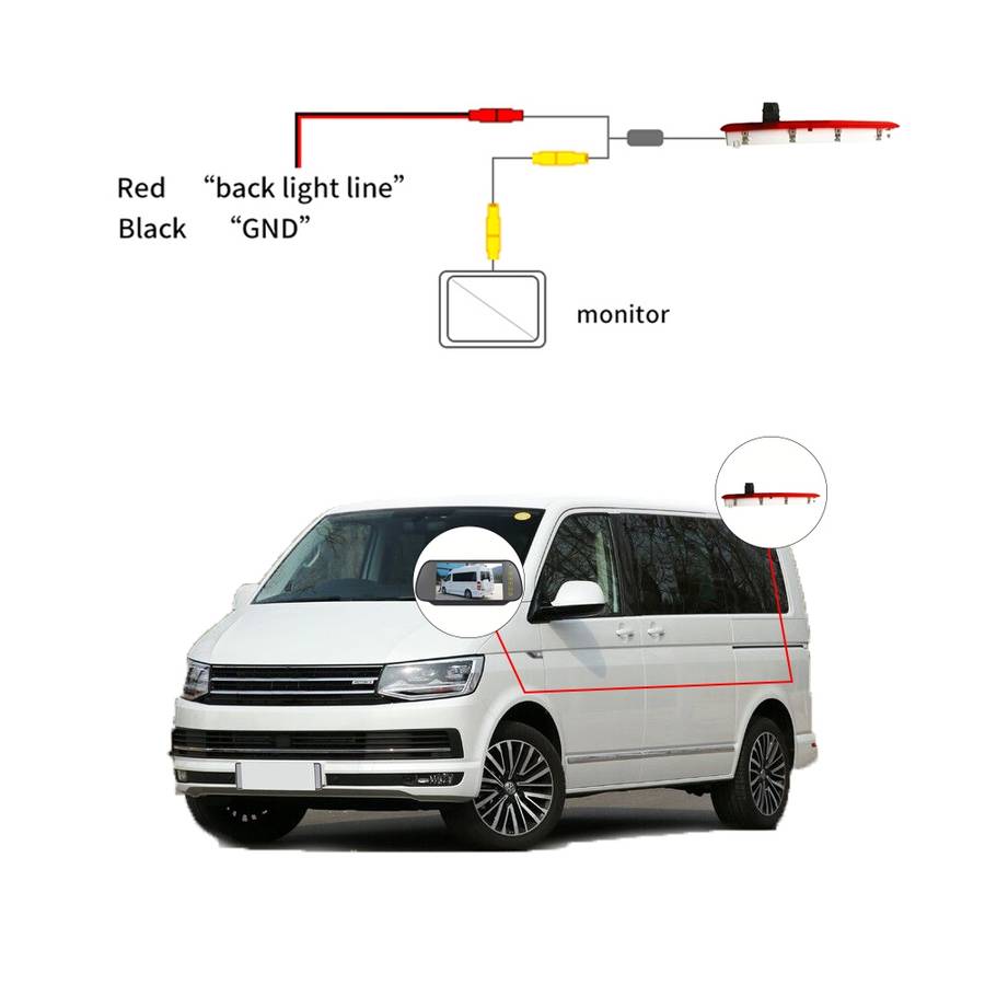 PZ473 Car Waterproof 170 Degree Brake Light View Camera + 7 inch Rearview Monitor for Volkswagen T6