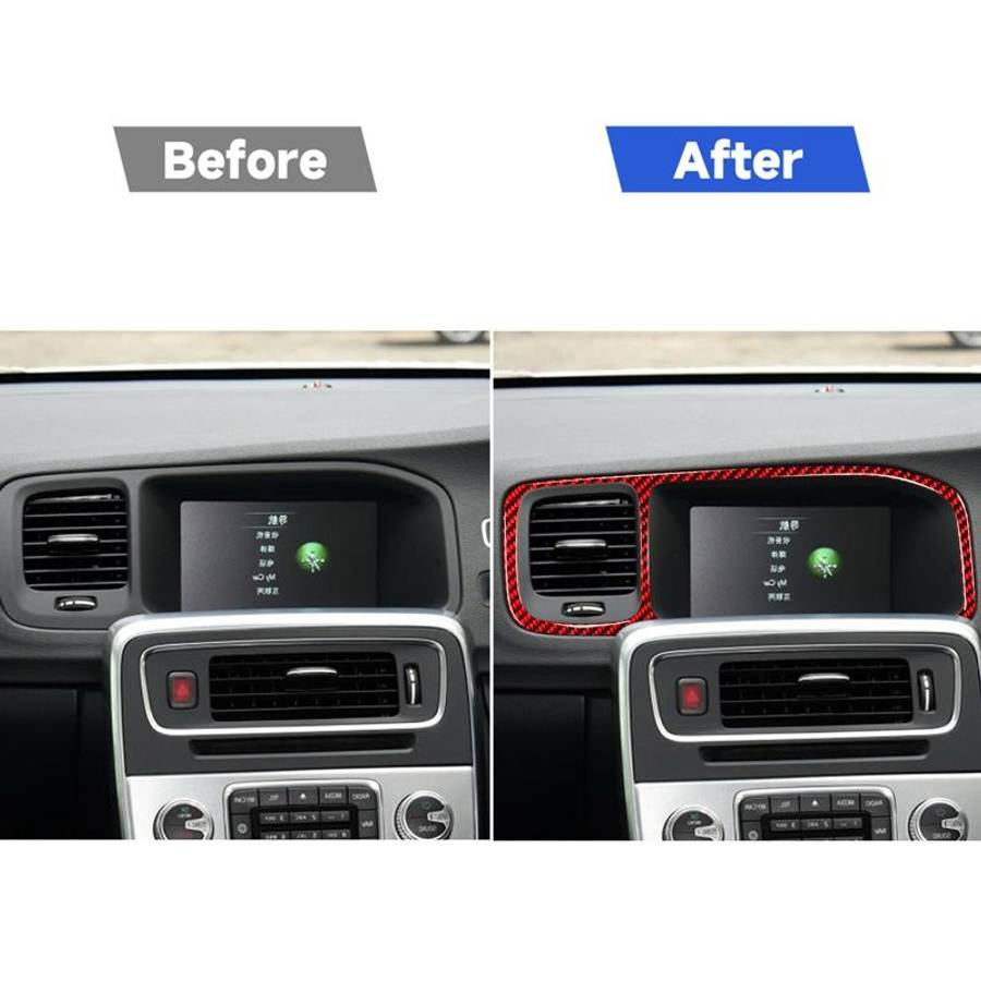 Car Carbon Fiber Navigation Frame Decorative Sticker for Volvo V60 2010-2017, Right Drive(Red)