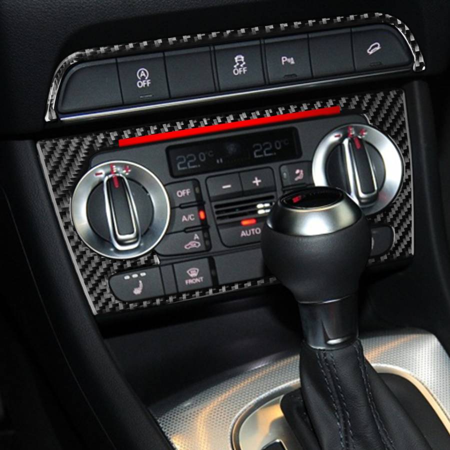 Carbon Fiber Car Air Conditioning Knob Frame Red Edge Decorative Sticker for Audi Q3 2013-2018,