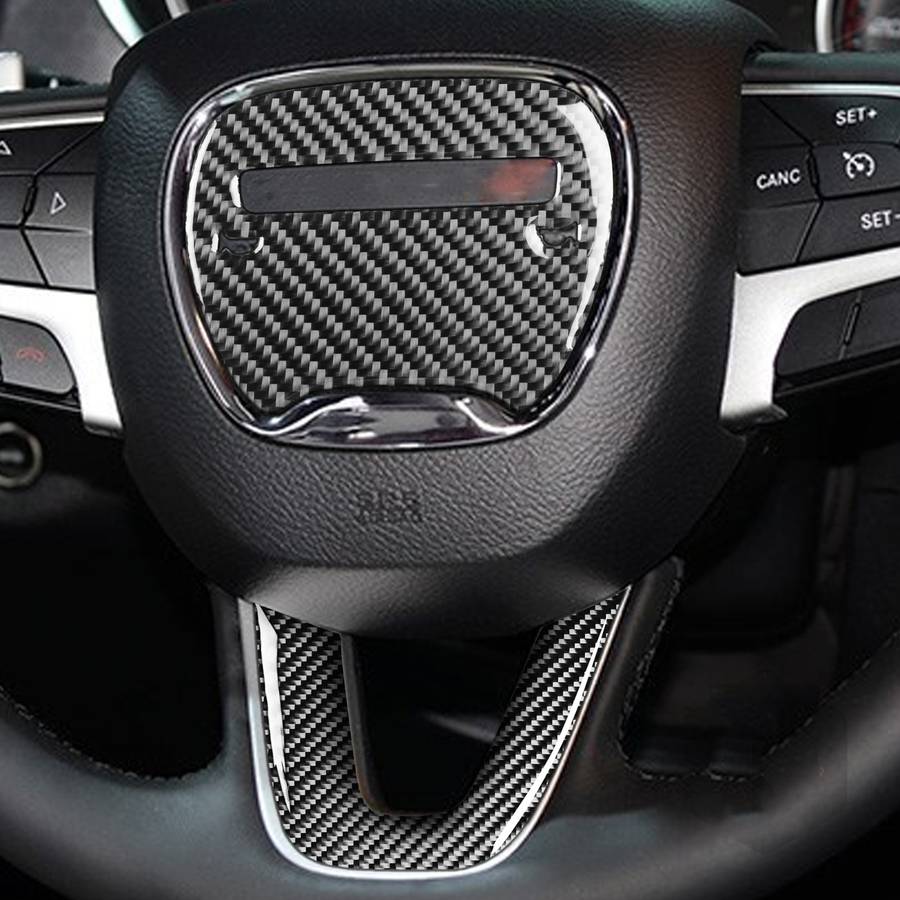 2 PCS / Set Carbon Fiber Car Steering Wheel Logo + Chin Decorative Sticker for Dodge Challenger 2015
