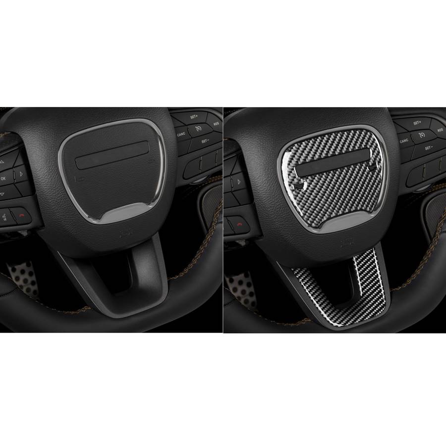 2 PCS / Set Carbon Fiber Car Steering Wheel Logo + Chin Decorative Sticker for Dodge Challenger 2015