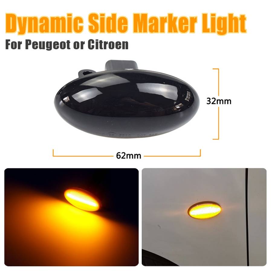 2pcs For Peugeot 1007 Car Dynamic LED Fender Side Light 817300H010 (Transparent)