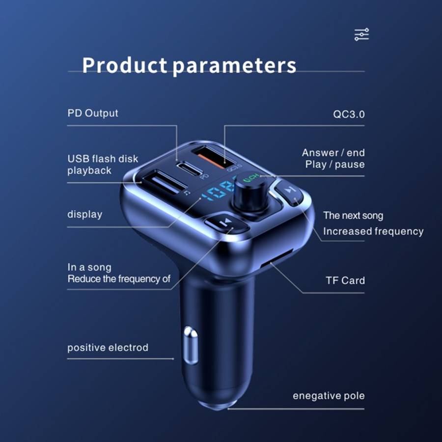Car QC3.0 Fast Charge Bluetooth 5.0 MP3 Player FM Transmitter