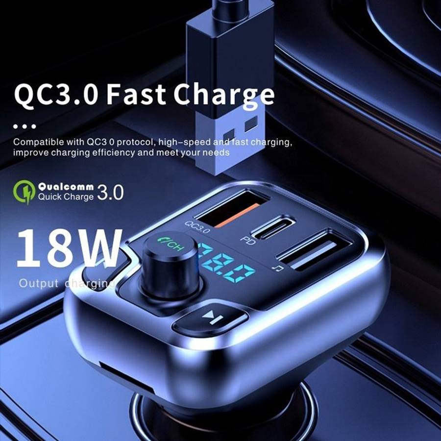 Car QC3.0 Fast Charge Bluetooth 5.0 MP3 Player FM Transmitter