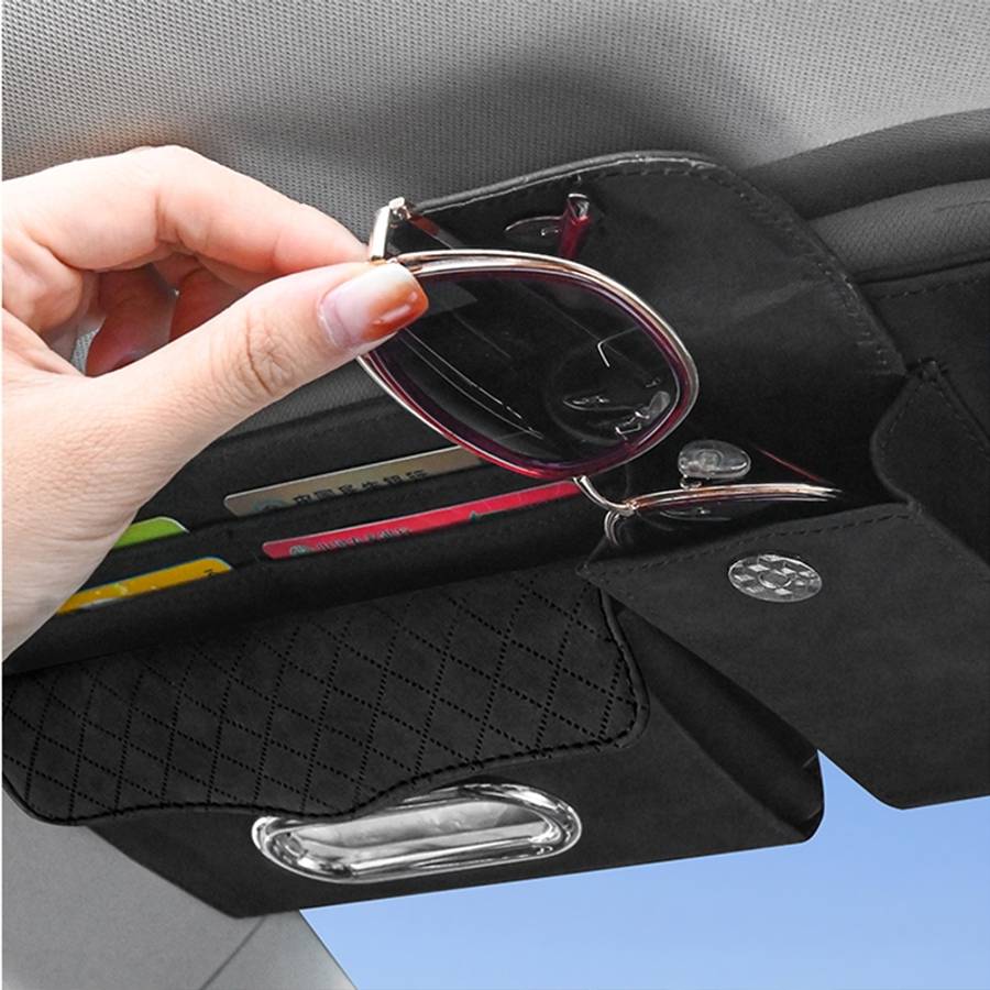 Car Sheepskin Leather Sun Visor Storage Clip (Red)
