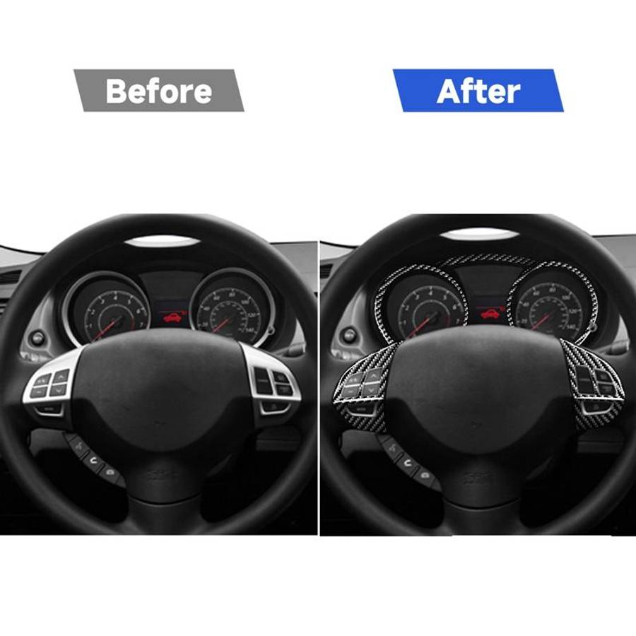 6 PCS Car Carbon Fiber Speedometer + Steering Wheel Buttons Decorative Sticker for Mitsubishi Lancer