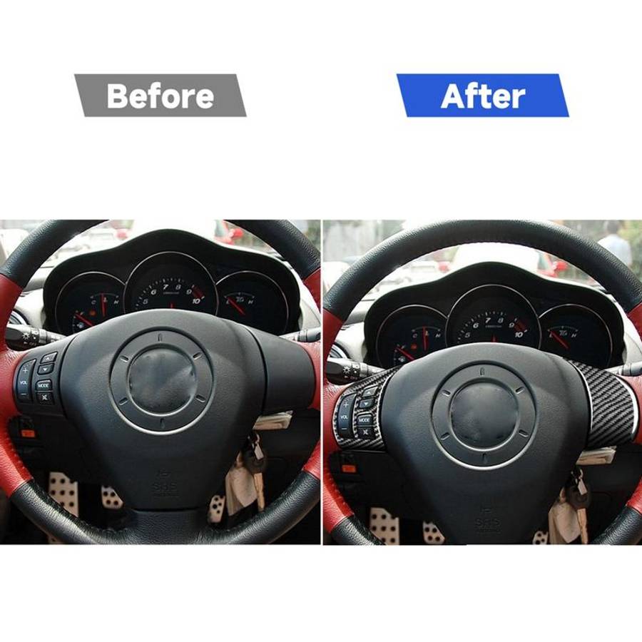 4 PCS Car Carbon Fiber Steering Wheel Decorative Sticker for Mazda RX8 2004-2008, Left and Right Dri
