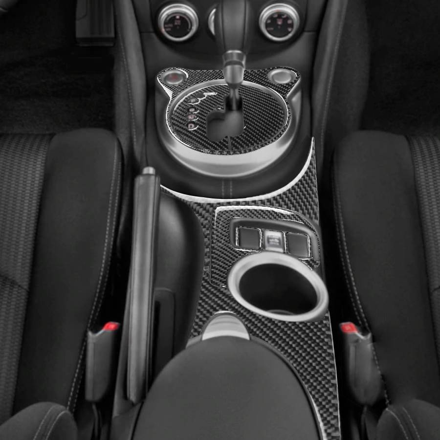 5 in 1 Car Carbon Fiber Gear Position Cup Holder Panel Decorative Sticker for Nissan 370Z Z34 2009-,