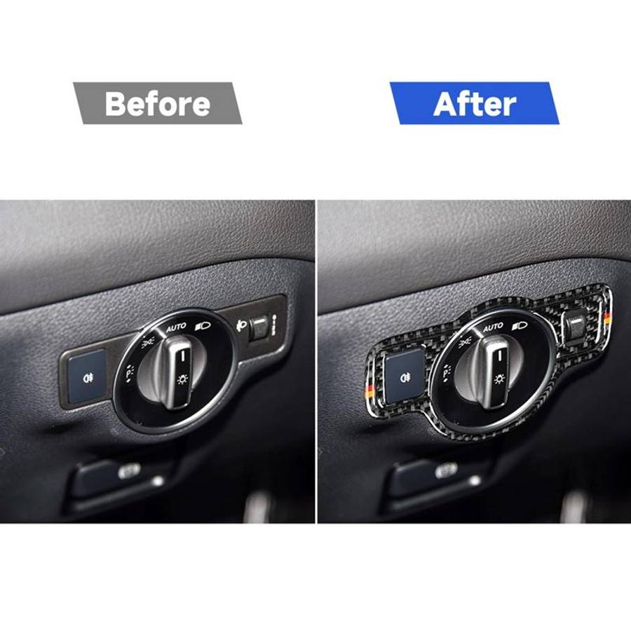 Car Carbon Fiber German Color Headlight Switch D Decorative Sticker for Mercedes-Benz A 2013-2018/B