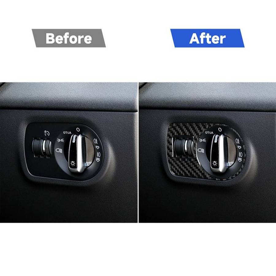 Car Carbon Fiber Headlight Switch Decorative Sticker for Audi TT 8n 8J MK123 TTRS 2008-2014, Right D