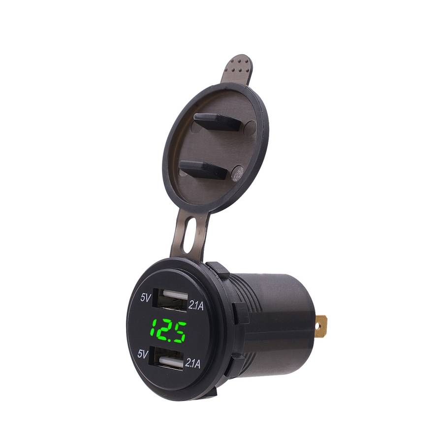 Universal Car Dual Port USB Charger Power Outlet Adapter 4.2A 5V IP66 with LED Digital Voltmeter + 6