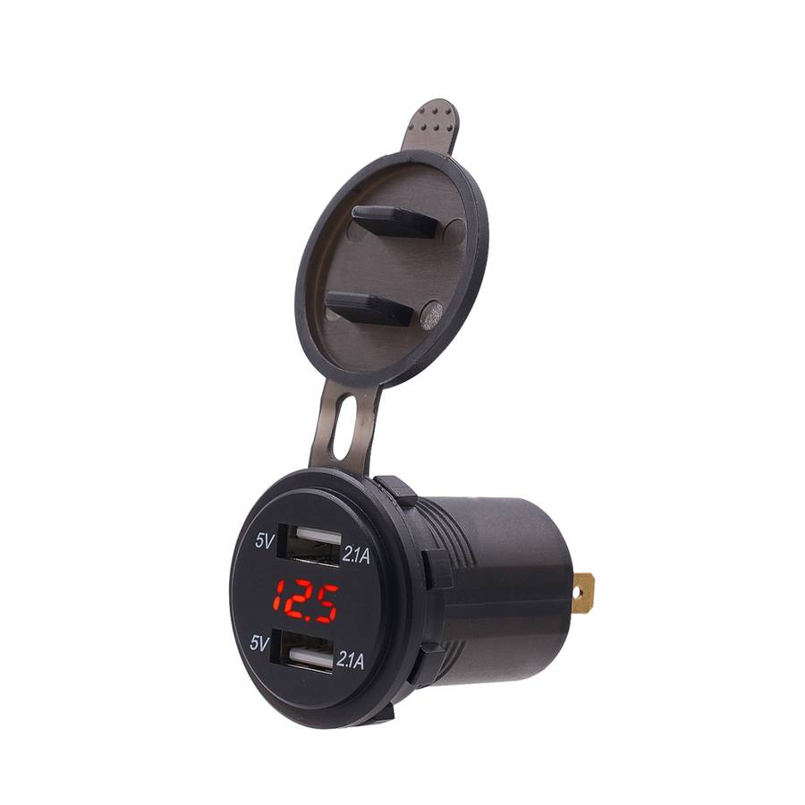 Universal Car Dual Port USB Charger Power Outlet Adapter 4.2A 5V IP66 with LED Digital Voltmeter + 6