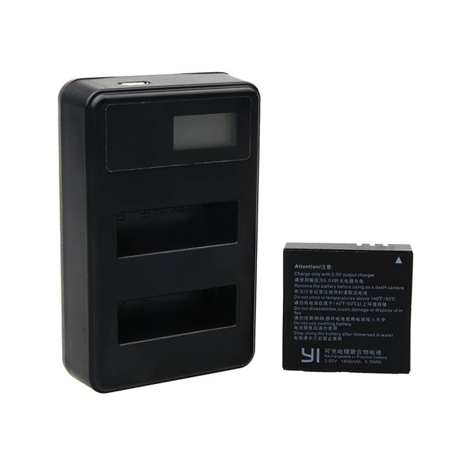 LCD Screen Dual Batteries Charger with USB Cable for Xiaoyi 4K Sport Camera, Displays C ... (XM47)