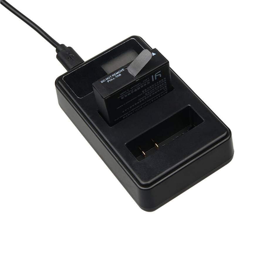 LCD Screen Dual Batteries Charger with USB Cable for Xiaoyi 4K Sport Camera, Displays C ... (XM47)
