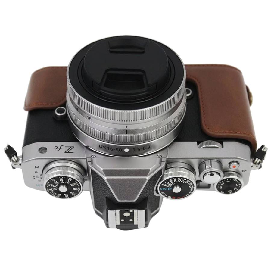 1/4 inch Thread PU Leather Camera Half Case Base for Nikon Z fc (Khaki)