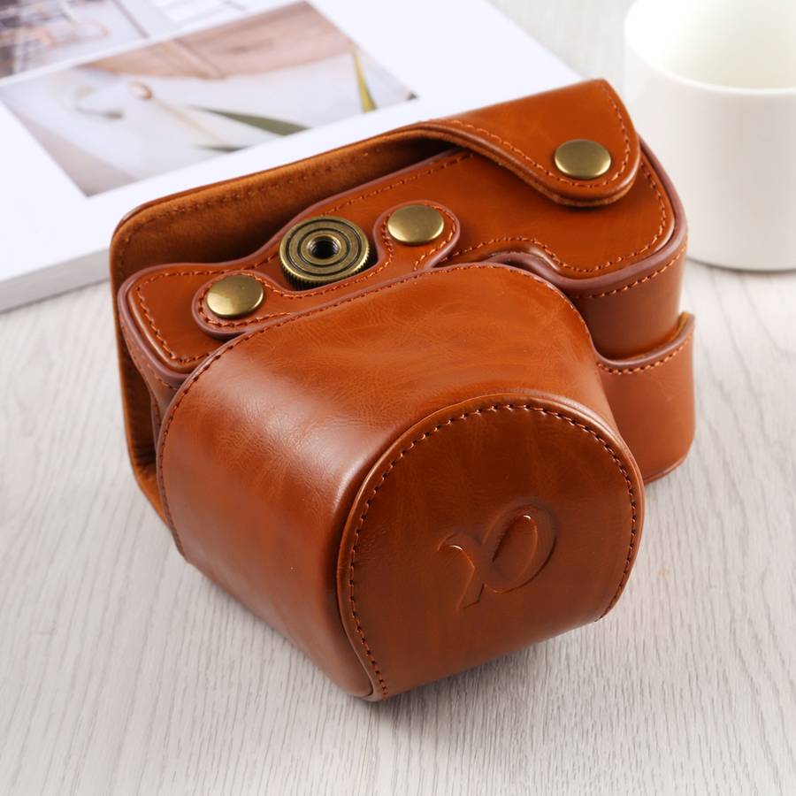 Full Body Camera PU Leather Case Bag with Strap for Sony A6400 / ILCE-A6400 (Brown)