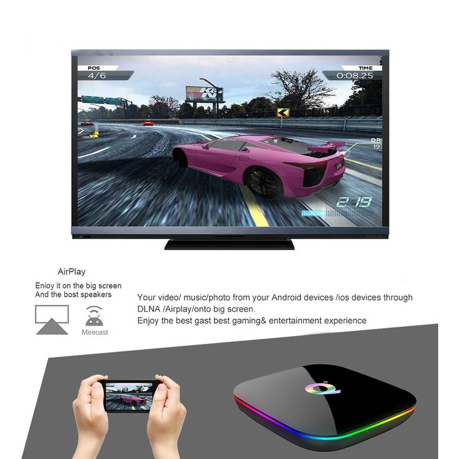 Q+ 6K HD Smart TV BOX,Android 8.1,H6 Quad Core Cortex-A53 Up to 2GHz,4GB+64GB, Support ... (Black)
