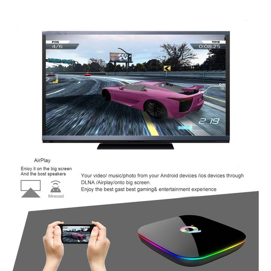 Q+ 6K HD Smart TV BOX,Android 8.1,H6 Quad Core Cortex-A53 Up to 2GHz,2GB+16GB, Support ... (Black)