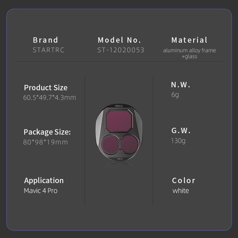 For DJI Mavic 4 Pro STARTRC 4 in 1 ND8 ND16 ND32 ND64 Lens Filter Kit