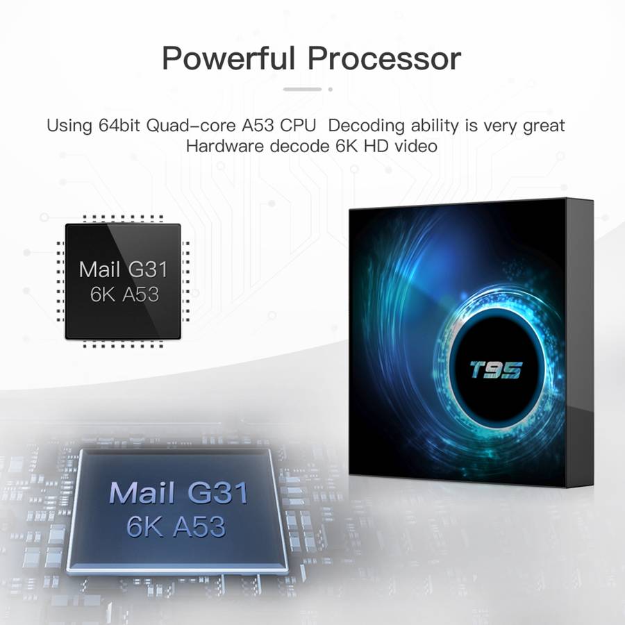 T95 6K UHD Smart TV Box with Remote Controller, Android 10.0, H616 Quad-Core Cortex-A53, 4GB + 64G