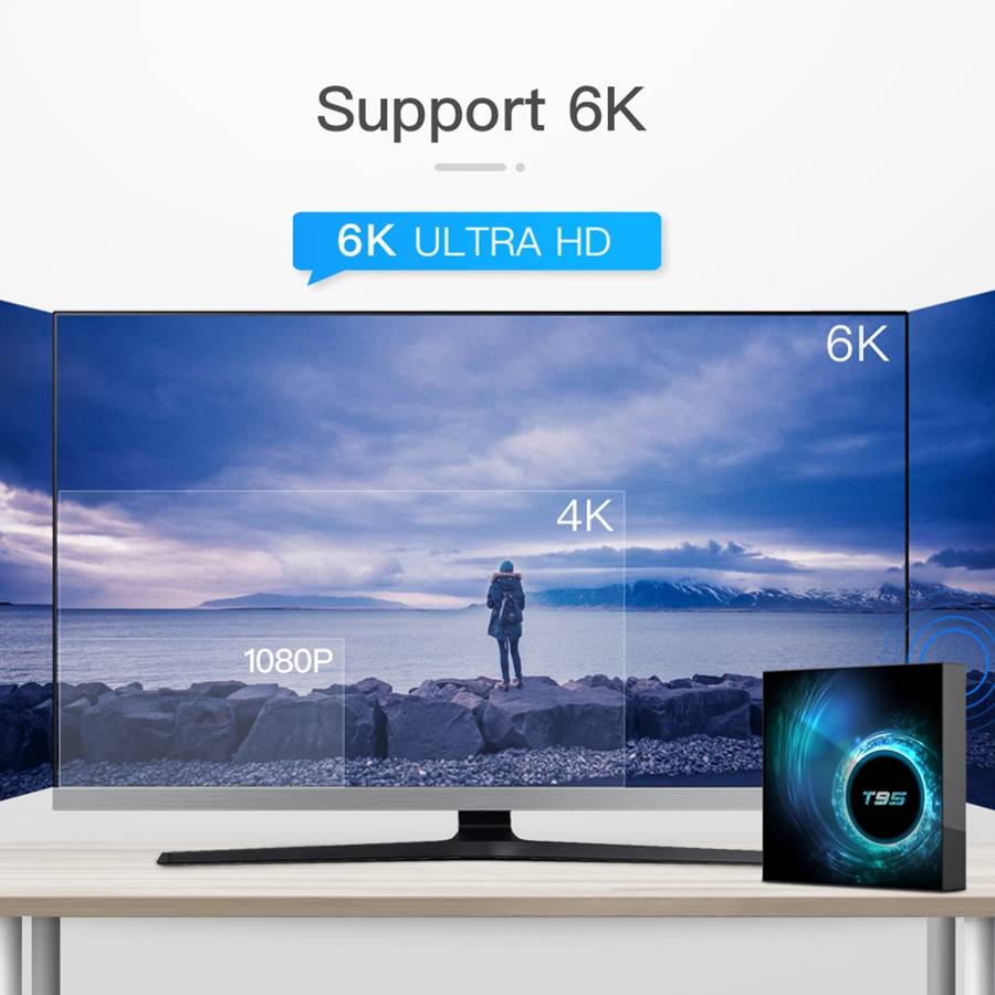 T95 6K UHD Smart TV Box with Remote Controller, Android 10.0, H616 Quad-Core Cortex-A53, 4GB + 64G