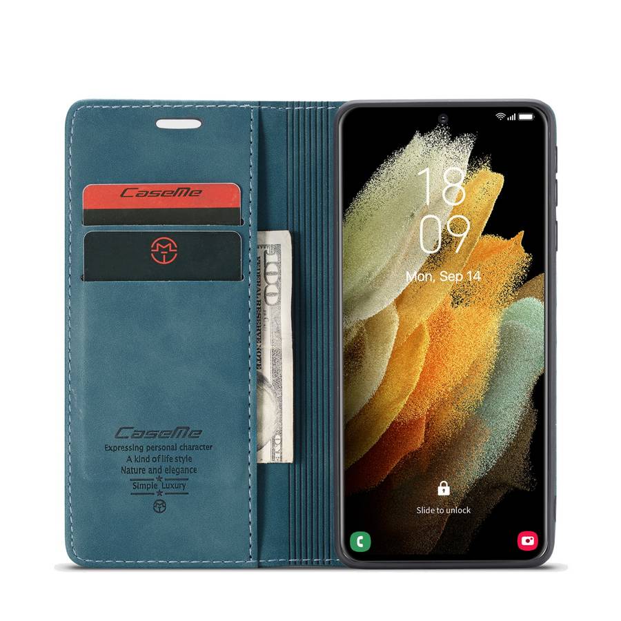 For Samsung Galaxy S21 Ultra 5G CaseMe 013 Multifunctional Horizontal Flip Leather Case ... (Blue)