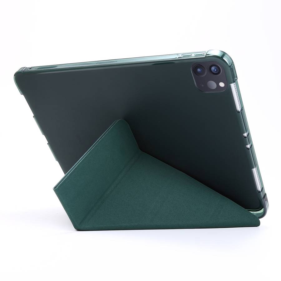 For iPad Air 13 2025 / 2024 / Pro 12.9 2022 / 2021 Multi-folding TPU Leather Tabl ... (Deep Green)
