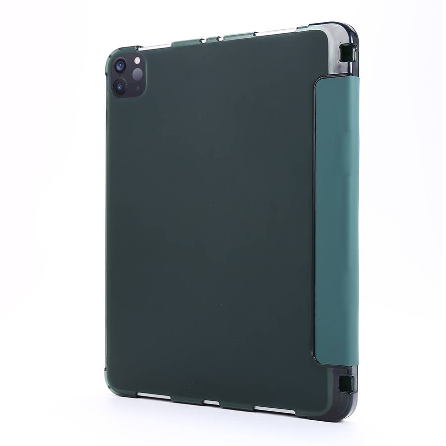 For iPad Pro 12.9 2022 / 2021 Multi-folding Horizontal Flip PU Leather + Shockpro ... (Deep Green)