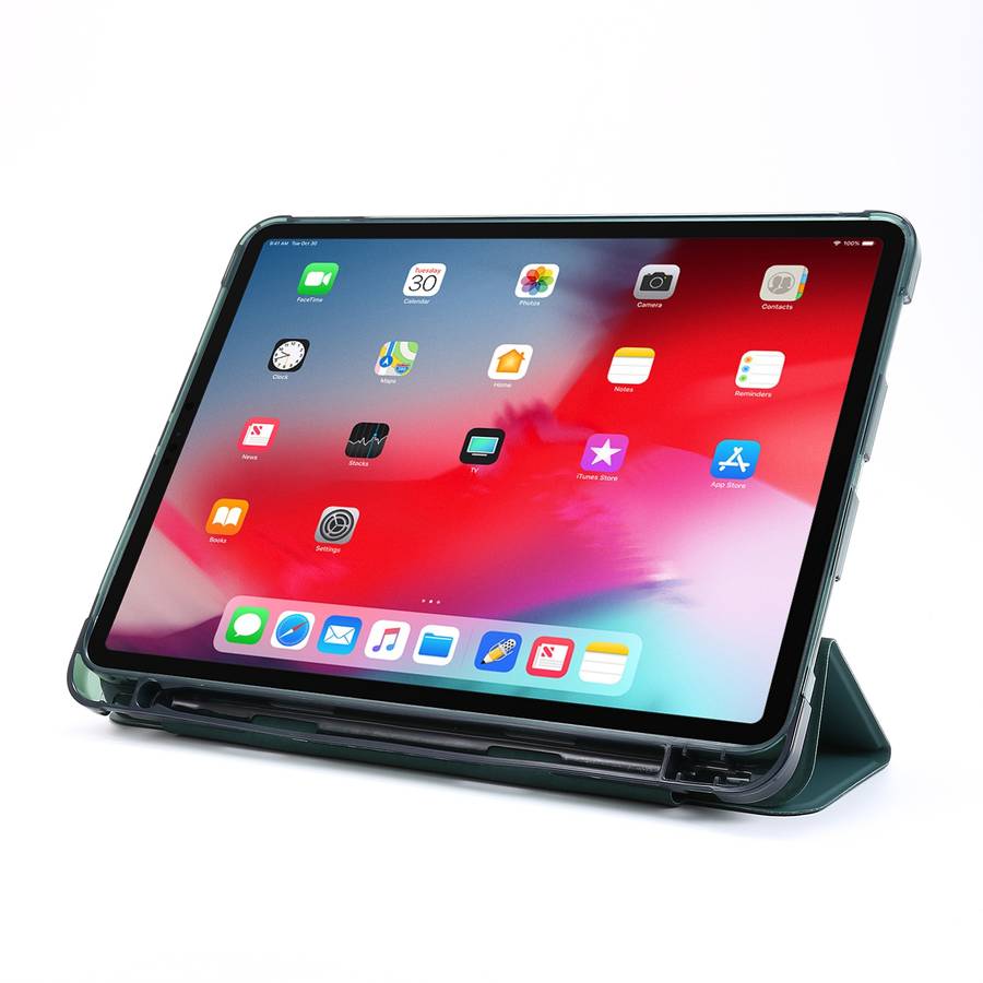 For iPad Pro 12.9 2022 / 2021 Multi-folding Horizontal Flip PU Leather + Shockpro ... (Deep Green)