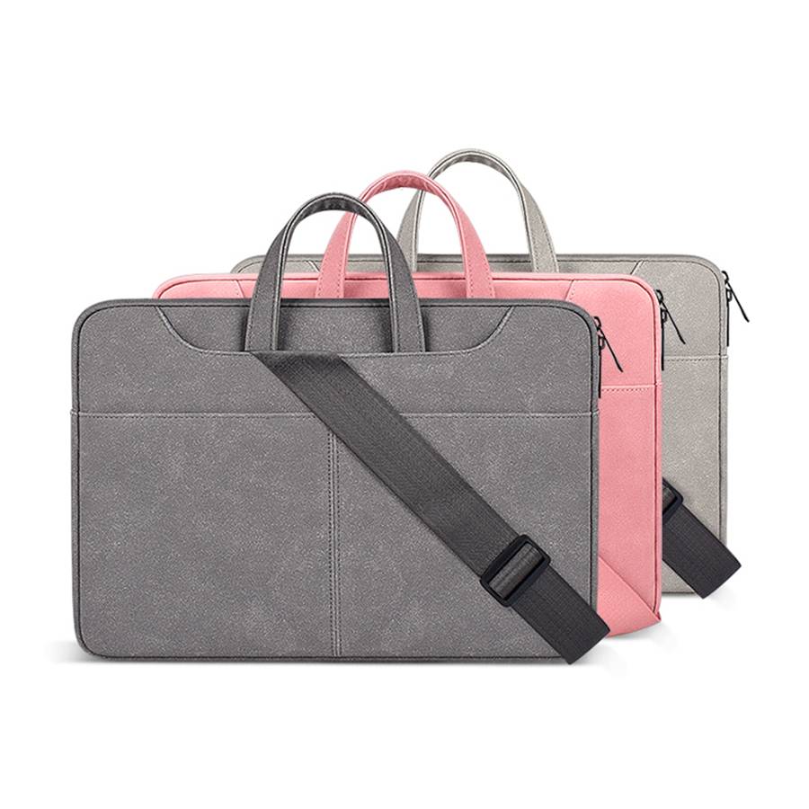 ST06SDJ Frosted PU Business Laptop Bag with Detachable Shoulder Strap, Size:13.3 inch(Pink)