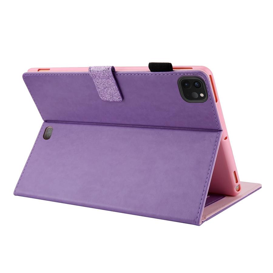 Glitter Powder Stitching Hot-pressed Changing PU Leather Tablet Case with Holder & Ca ... (Purple)