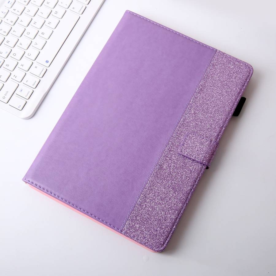 Glitter Powder Stitching Hot-pressed Changing PU Leather Tablet Case with Holder & Ca ... (Purple)