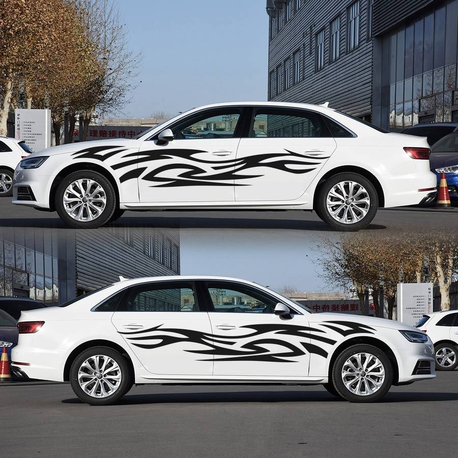 2 PCS/Set D-521 Fire Totem Pattern Car Modified Decorative Sticker(Black)