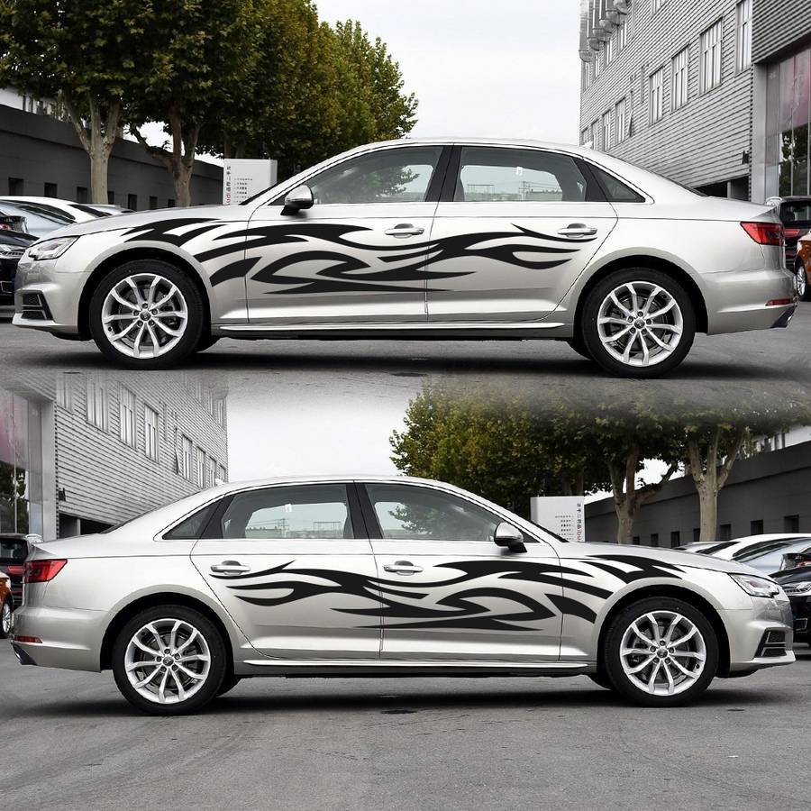 2 PCS/Set D-521 Fire Totem Pattern Car Modified Decorative Sticker(Black)