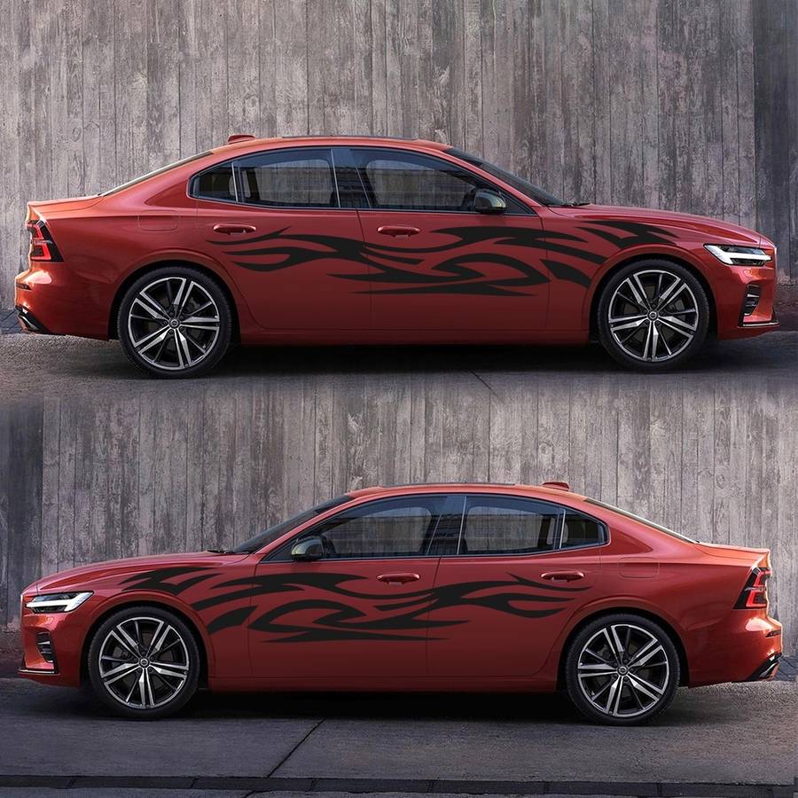 2 PCS/Set D-521 Fire Totem Pattern Car Modified Decorative Sticker(Black)