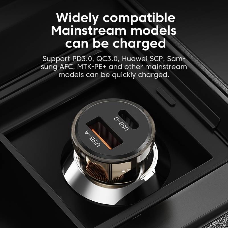 C12P 48W USB + Type-C Dual Port Transparent Mini Car Charger(Black)