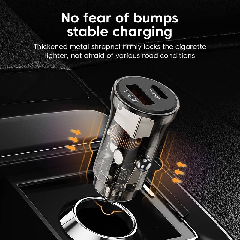 C12P 48W USB + Type-C Dual Port Transparent Mini Car Charger(Black)
