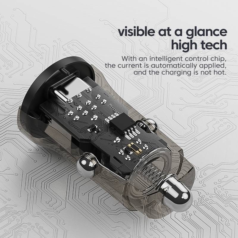 C12P 48W USB + Type-C Dual Port Transparent Mini Car Charger(Black)
