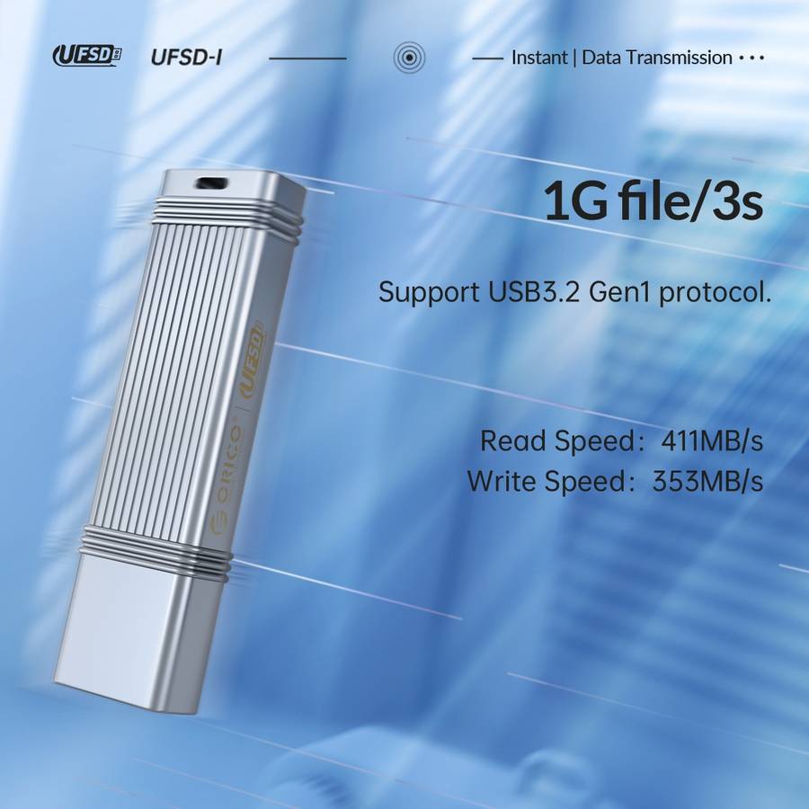 ORICO USB Solid State Flash Drive, Read: 520MB/s, Write: 450MB/s, Memory:128GB, Port:Type-C(Silver)