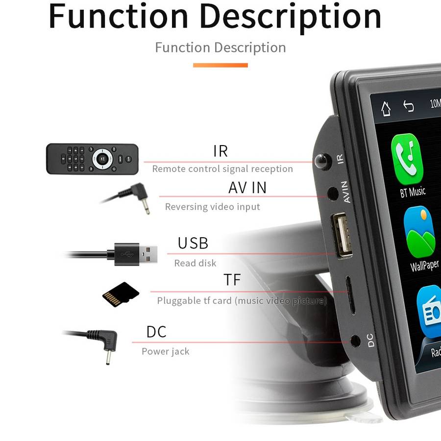 7 inch Wireless CarPlay Radio Multimedia Player 1080P IPS Touch Screen MP5 Radios Bluetooth Monitor