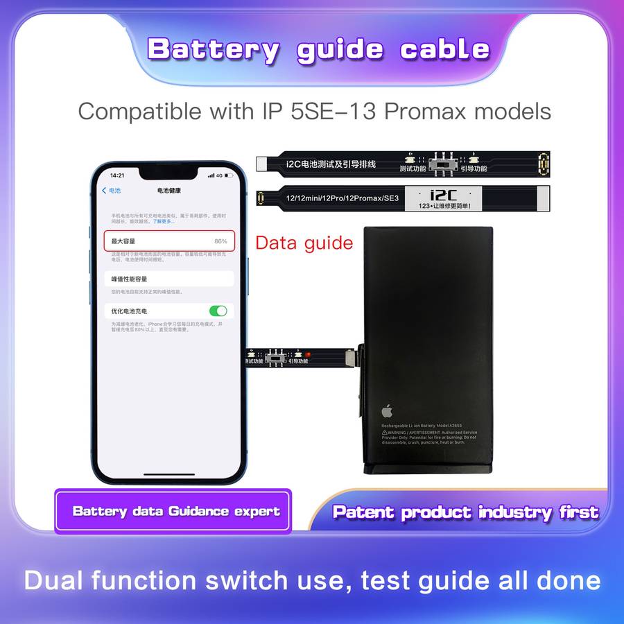 For iPhone 8 / 8 Plus / X / XR / XS / XS Max / 11 Pro / 11 Pro Max i2C Battery Boot Strap Test Flex